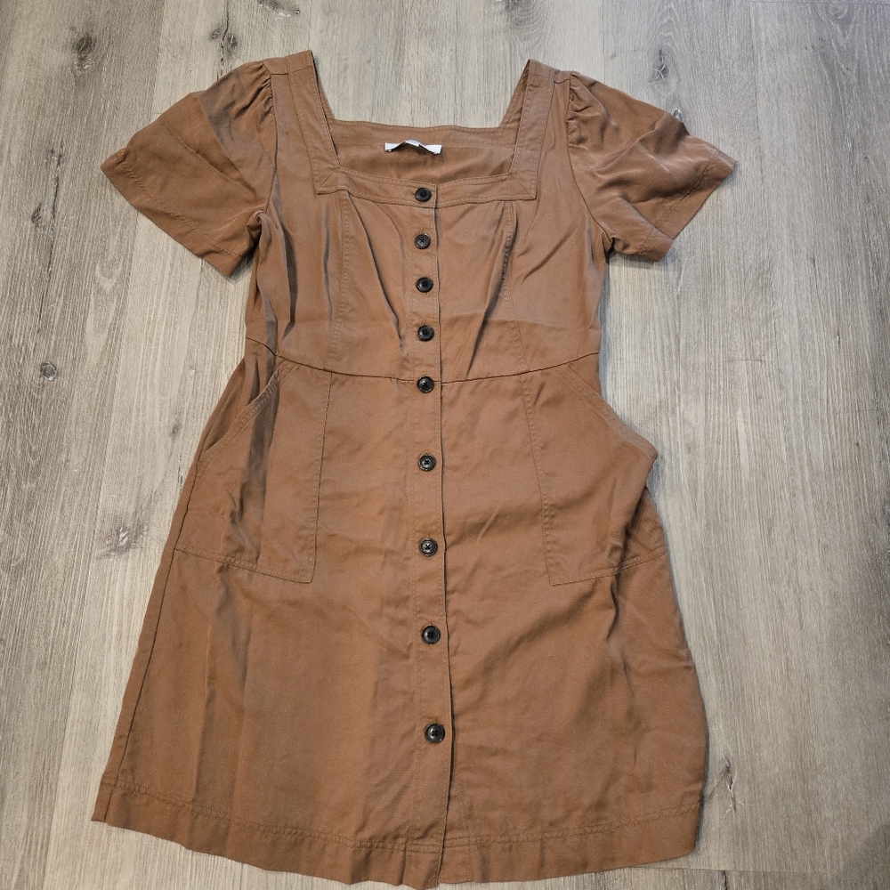 LOFT Emory Square Neck Button Front Pocket Dress Womens Size 8 - Picture 2 of 7